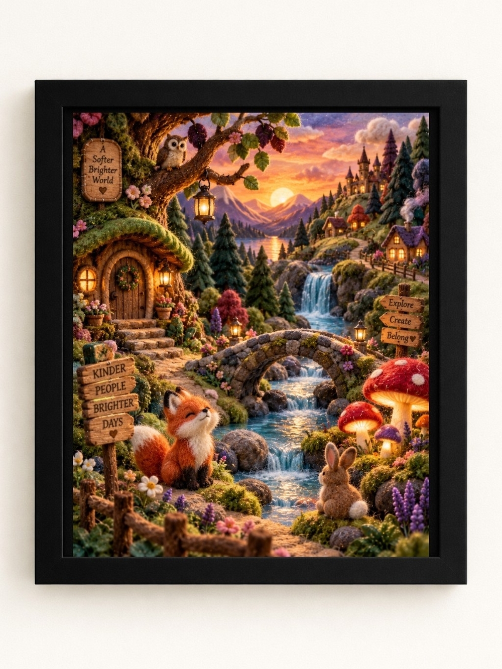 Whimsical Fox & Mushroom Countryside A.I. Art Print 8x10 Frame